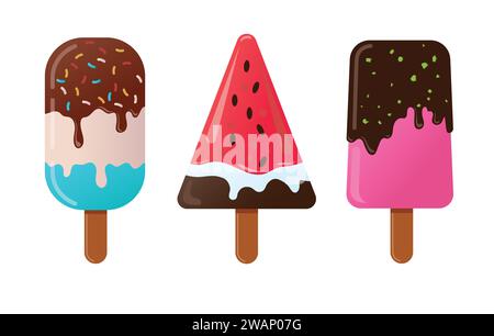 Vector ice cream set, chocolate ice creams with different flavor Stock Vector