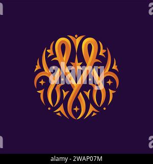 letter M circle with star illustration with highlight and shadow color monogram vector logo template in classic style Stock Vector