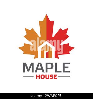 maple house logo vector,Canadian property real estate logo icon design vector Stock Vector