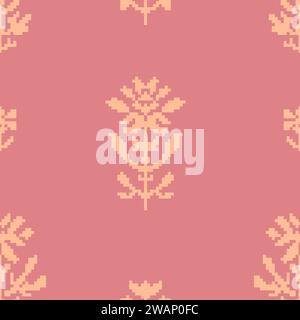 Embroidery scheme, pixelated flower composition Stock Vector