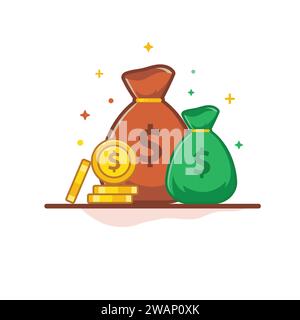 money bag and stack of dollar coin vector illustration Stock Vector