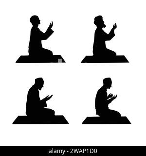 Silhouette of muslim man praying vector illustration Stock Vector