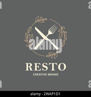 cutlery icon with linear circle floral decoration design vector illustration Stock Vector
