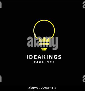 light bulb with crown in yellow color as idea kings logo concept Stock Vector
