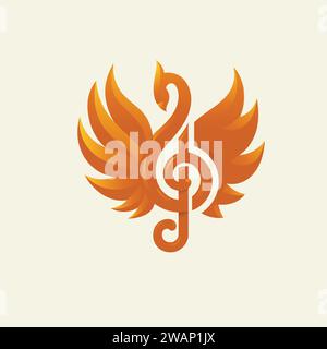 phoenix bird with musical notes vector illustration, music studio logo design Stock Vector