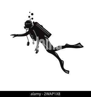 Scuba diver with underwater equipment vector template, Diving club vector design. Stock Vector