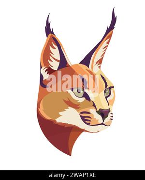 Caracal wild cat isolated vector illustration. Hand drawn color caracal sketch animal. isolated vector illustration. Hand drawn color caracal sketch a Stock Vector