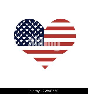 American flag in heart on white background . Vector icon . USA flag. Color flag of united stated . Stock Vector