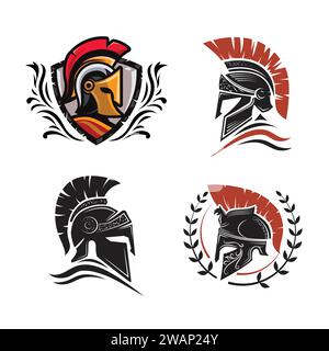 collection of spartan warrior helmet logo vector illustration Stock Vector
