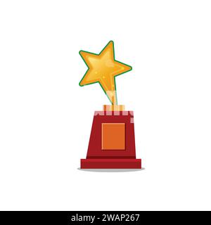 Gold star award on blank trophy. Reward icon isolated on white background. Star reward in flat design. Vector illustration. Concept of success or vict Stock Vector