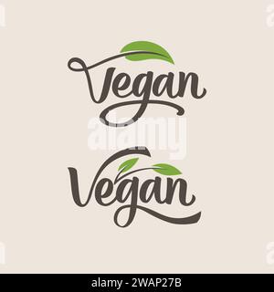 Vegan Handwritten lettering vector illustration, Organic food labels. Fresh eco vegetarian products Stock Vector