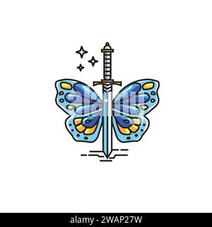 Sword and butterfly wings color vector template illustration Stock Vector