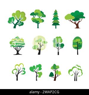 creative simple set of Colorful tree vector illustration Stock Vector