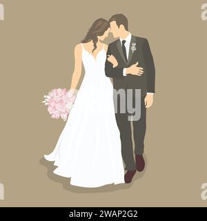 Marriage ceremony wedding day composition with groom and bride vector illustration Stock Vector