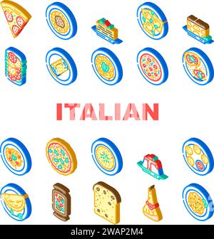 italian cuisine food pasta isometric icons set vector Stock Vector ...