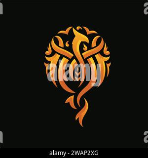phoenix logo concept forms an ornamental art shield in a modern style Stock Vector