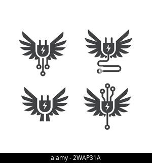 electric plug in with power symbol and wings vector Stock Vector