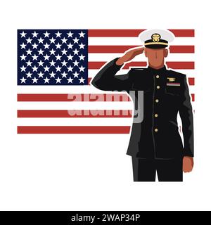 Vector art of a military serviceman saluting the American flag ...