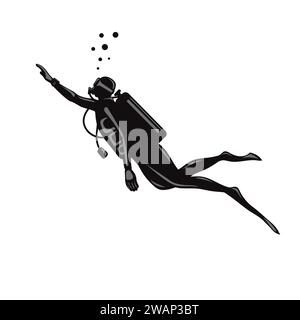 Scuba diver with underwater equipment vector template, Diving club vector design. Stock Vector