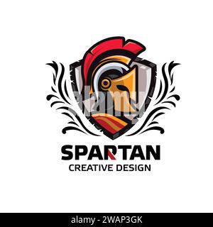 spartan warrior helmet with shield vector illustration Stock Vector
