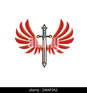Sword and wings color vector template illustration Stock Vector