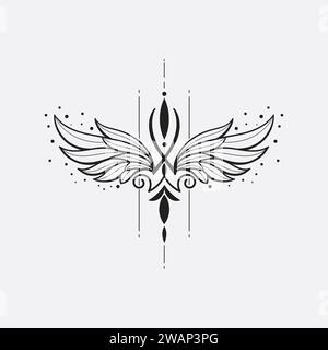 outlines art bird wings with geometric lines Vector illustration isolated on white background Stock Vector