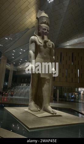 The Statue of Ramesses II in The Grand Egyptian Museum or Giza Museum, It is an archaeological museum in Giza, Egypt, about 2 kilometers from the Giza Stock Photo