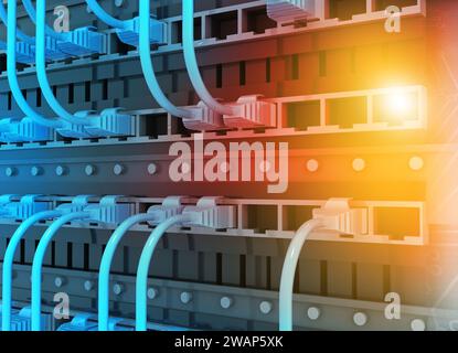 Network Cable Plug To Server. 3d illustration Stock Photo