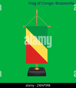 High detailed flag of Congo-Brazzaville. National Congo-Brazzaville flag. Africa. 3D illustration. Stock Photo