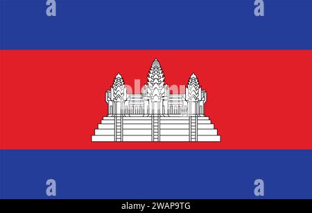 High detailed flag of Cambodia. National Cambodia flag. Asia. 3D illustration. Stock Vector