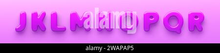 3D Purple uppercase letters J, K, L, M, N, O, P, Q and R with a glossy surface on a purple background Stock Vector