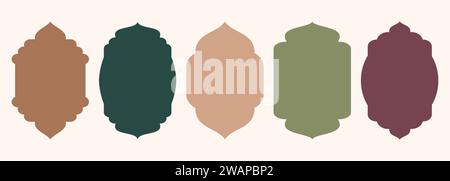 Islamic shape of door or window silhouette Arabic arch. Collection of patterns in oriental style. Frames in Arabic Muslim design for Ramadan Kareem Stock Vector