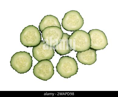 fresh cucumber slices isolated on white background with clipping path, close up shot of cucumber Stock Photo