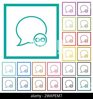 Message link outline flat color icons with quadrant frames on white background Stock Vector