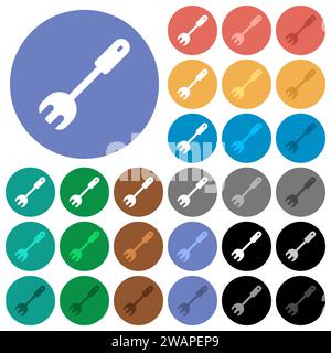 Salad fork spatula multi colored flat icons on round backgrounds. Included white, light and dark icon variations for hover and active status effects, Stock Vector