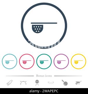 Tea stainer flat color icons in round outlines. 6 bonus icons included. Stock Vector