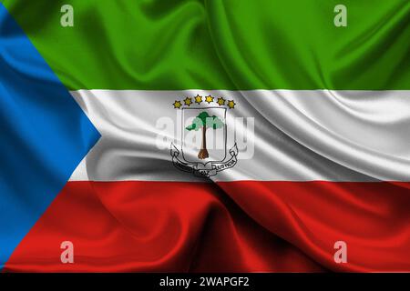 High detailed flag of Equatorial Guinea. National Equatorial Guinea flag. Africa. Stock Photo