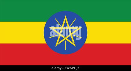 High detailed flag of Ethiopia. National Ethiopia flag. Africa. 3D illustration. Stock Vector