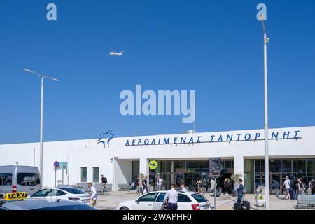 Santorini, Greece - September 19, 2023 : View of the busy airport of Santorini Greece Stock Photo