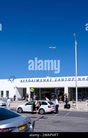 Santorini, Greece - September 19, 2023 : View of the busy airport of Santorini Greece Stock Photo