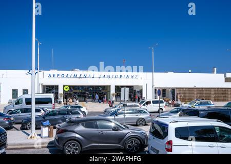 Santorini, Greece - September 19, 2023 : View of the busy airport of Santorini Greece Stock Photo