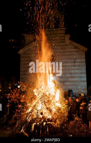 Budva, Montenegro - 06 january 2024: Christmas Eve Bonfire Celebration in Old Town Budva, Montenegro Stock Photo