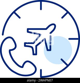 Airplane call centre. Ticketing and flight support. Pixel perfect, editable stroke icon Stock Vector