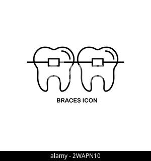 Braces icon. tooth brace to protect dental ache and implant teeth braces vector illustration. stomatology or dentist repair teeth alignment line logo Stock Vector