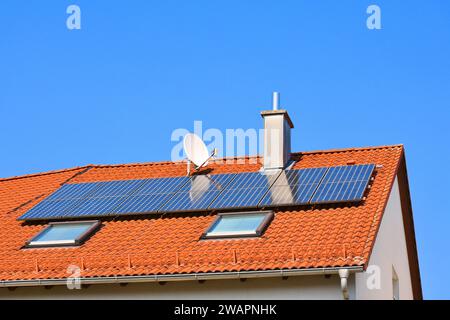 Solar thermal system on modern house roof to produce heating water ...