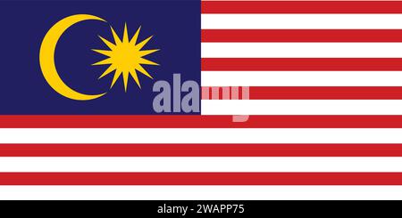 High detailed flag of Malaysia. National Malaysia flag. Asia. 3D illustration. Stock Vector