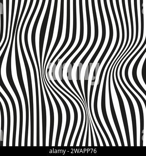Op art wave seamless pattern. Stripe lines monochrome waves optical illusion distorted pattern. Stock Vector