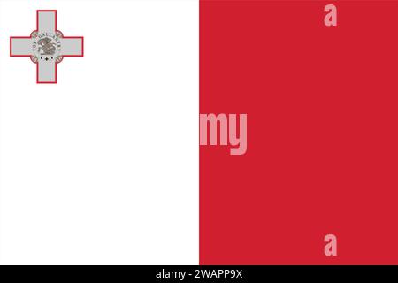 High detailed flag of Malta. National Malta flag. Europe. 3D illustration. Stock Vector