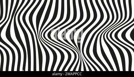 Op art wave seamless pattern. Stripe lines monochrome waves optical illusion distorted pattern. Stock Vector