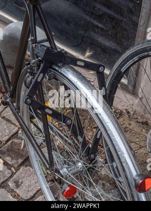 Close up of an Abus steel bar bicycle lock in Copenhagen, Denmark. Stock Photo